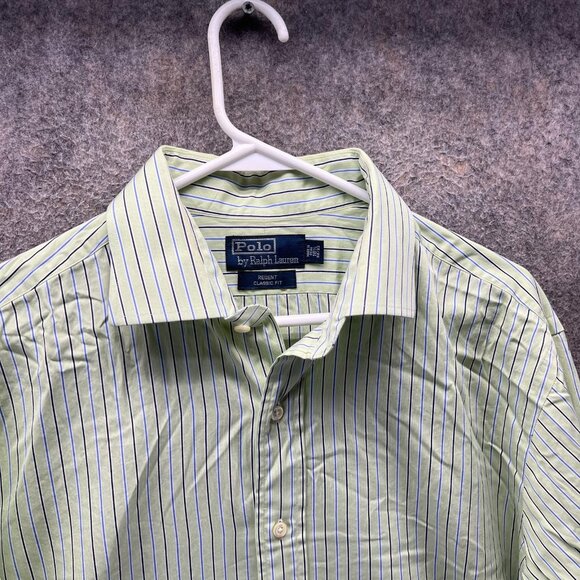 Polo Ralph Lauren Shirt Mens 16.5 32/33 Green Stripe Regent Classic Fit Dress - Picture 9 of 10